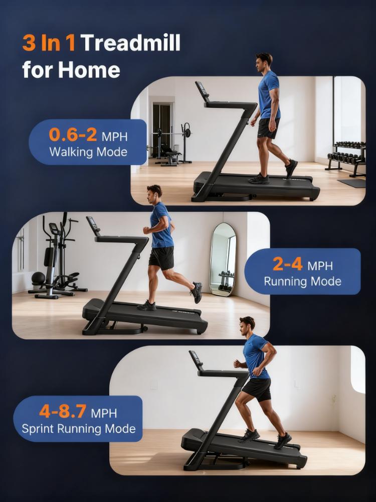 Folding Home Treadmill with 3.5HP Brushless Motor and Multiple Modes