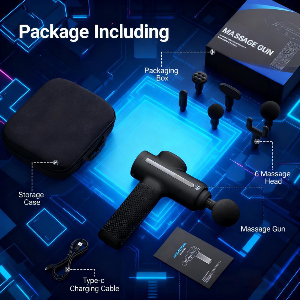 Percussion Massage Gun with 6 Replaceable Heads for Deep Tissue Relief