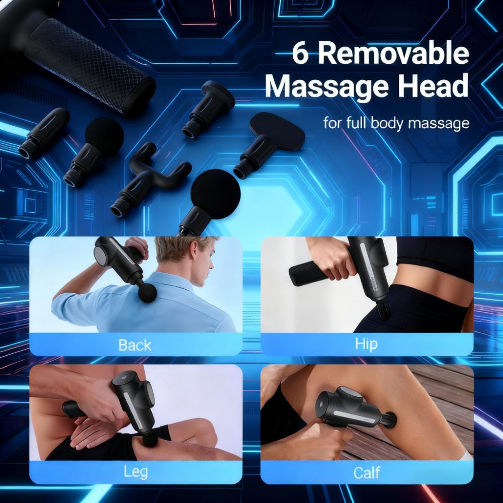 Percussion Massage Gun with 6 Replaceable Heads for Deep Tissue Relief