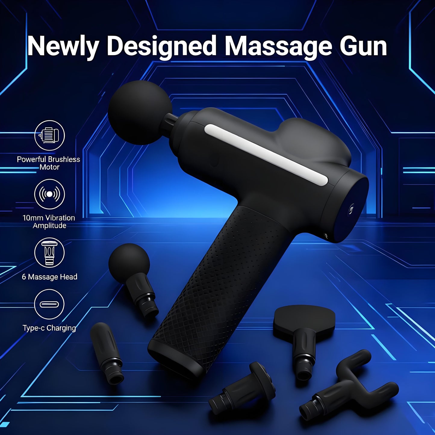 Percussion Massage Gun with 6 Replaceable Heads for Deep Tissue Relief